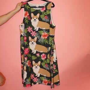 Corgi & Hibiscus 🌺 Printed Dress